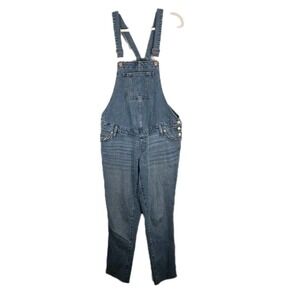 ISABEL MATERNITY Denim Overalls Raw Edge Hem Stretchy Size 4 Small‎ Adjustable